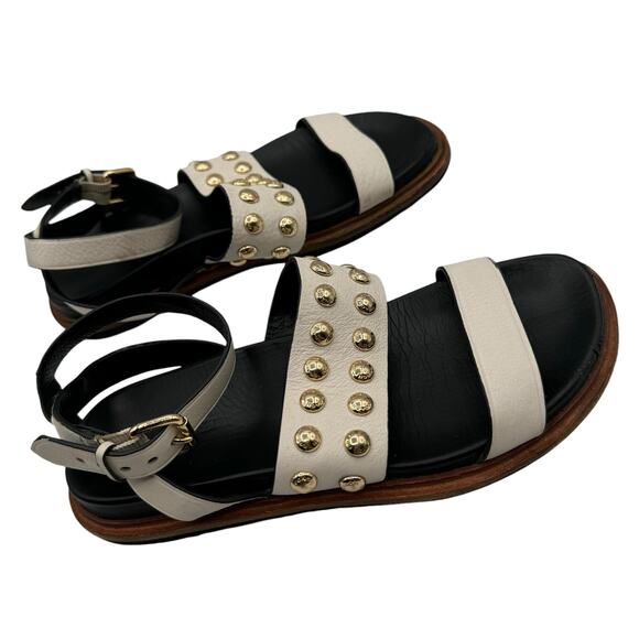 Coach Dannie Ankle Strap Sandals 8B Flats Open Toe Black White Gold Studs - Picture 1 of 15